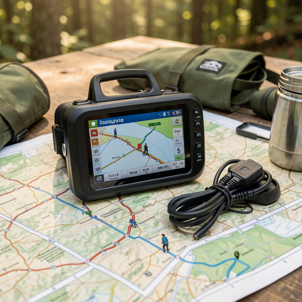 GPS navigasyon cihazı ve trekking rotası haritaları, outdoor planlama ekipmanları
